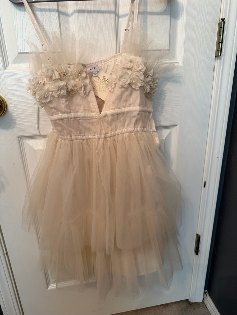 Ivory Floral Appliqué Tulle Party Dress